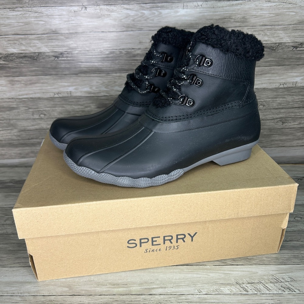 Sperry Saltwater Alpine Womens Black Ankle Snow Boots Waterproof Zip 9